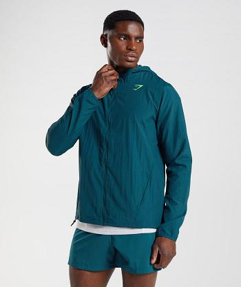 Correr Con Capucha Gymshark Deporte Windbreaker Hombre Turquesa | CO 3677BEX